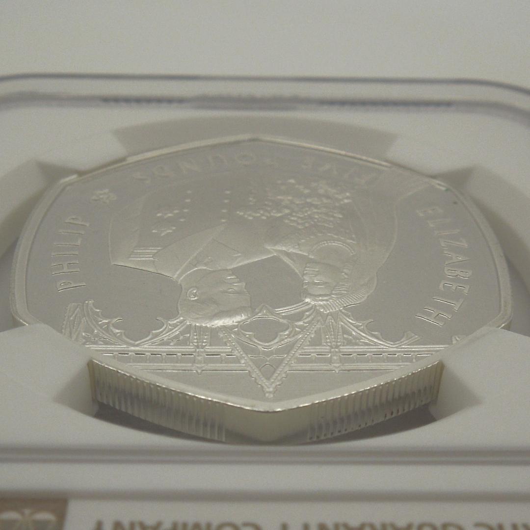 2007年 エリザベス女王結婚60周年 5ポンド 銀貨 NGC PF68UC