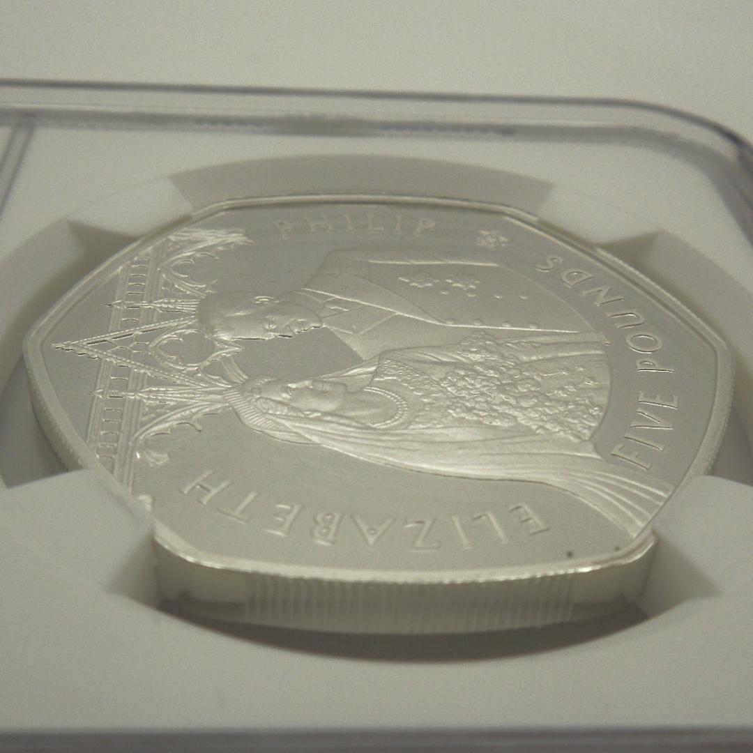2007年 エリザベス女王結婚60周年 5ポンド 銀貨 NGC PF68UC