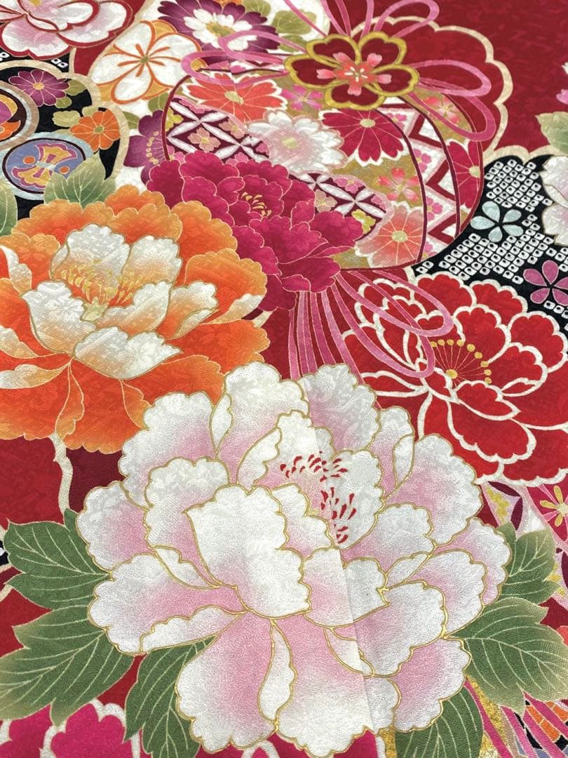 振袖 豪華 金彩 紋意匠 牡丹 大輪 身丈167cm パールトーン加工済