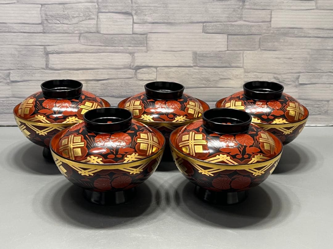 南部箔椀　五客　木製　美品