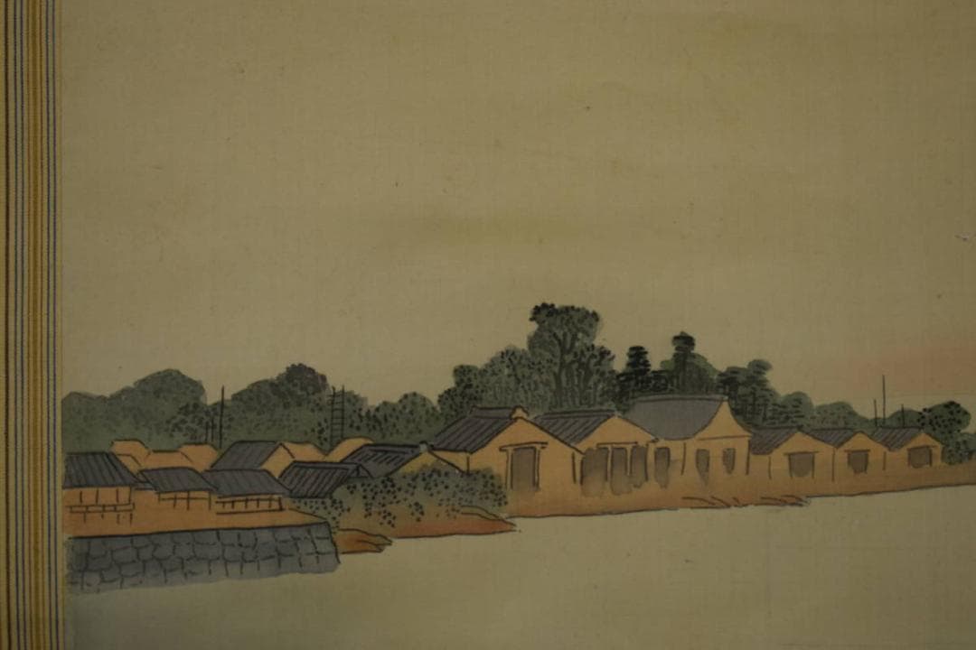 不詳/作者不詳/浮世絵美人画/舟遊図/布袋屋掛軸HH-614