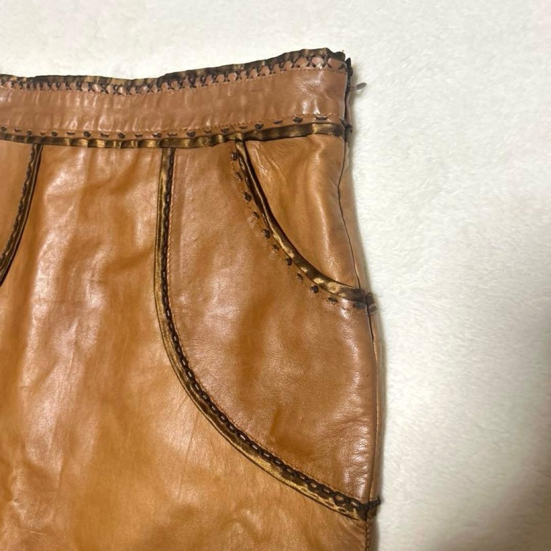 MOSCHINO モスキーノ 本革 レザー　スカート ブラウン フレア　42 M