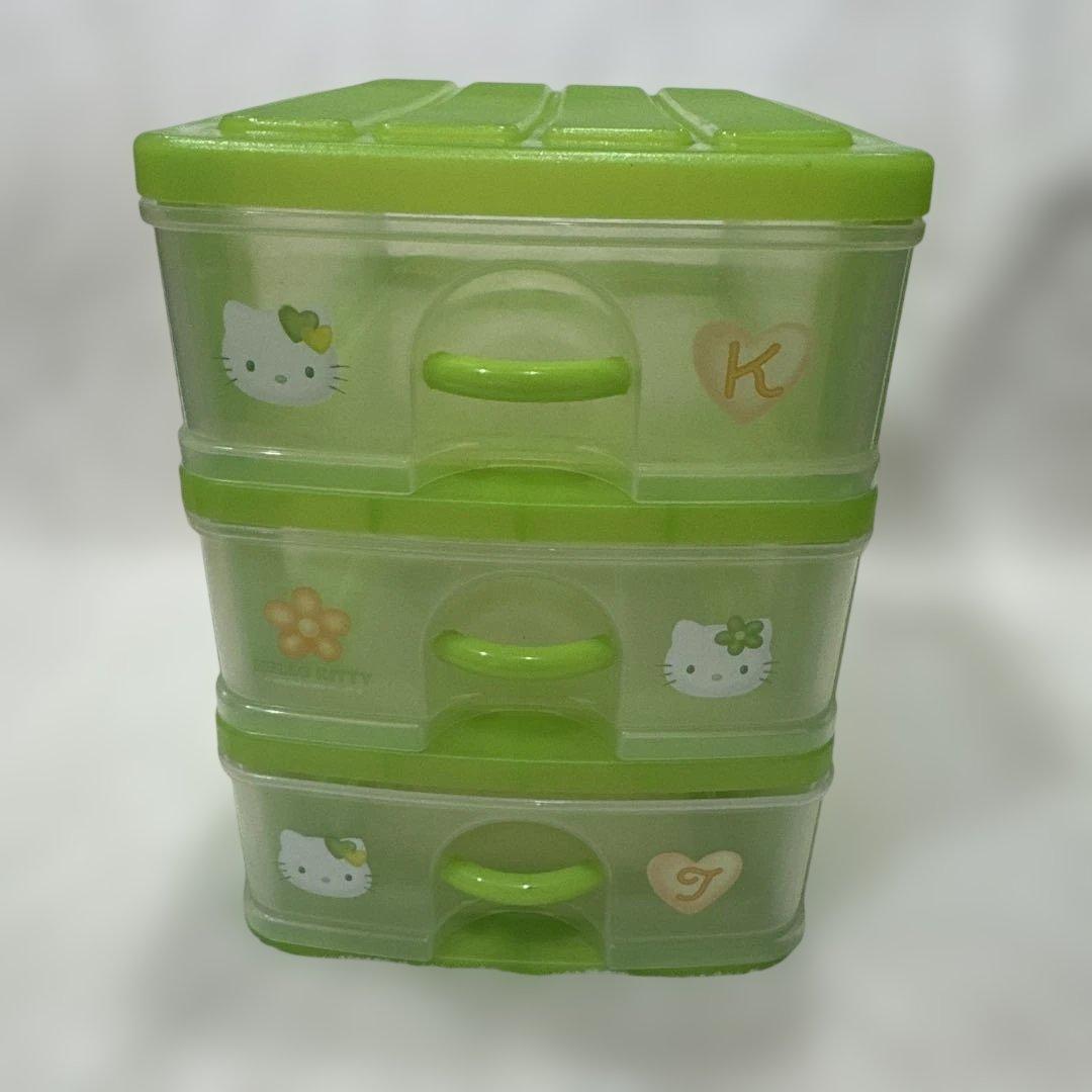 平成レトロ ハローキティ 3段ミニチェスト　オレンジ　グリーン　セット