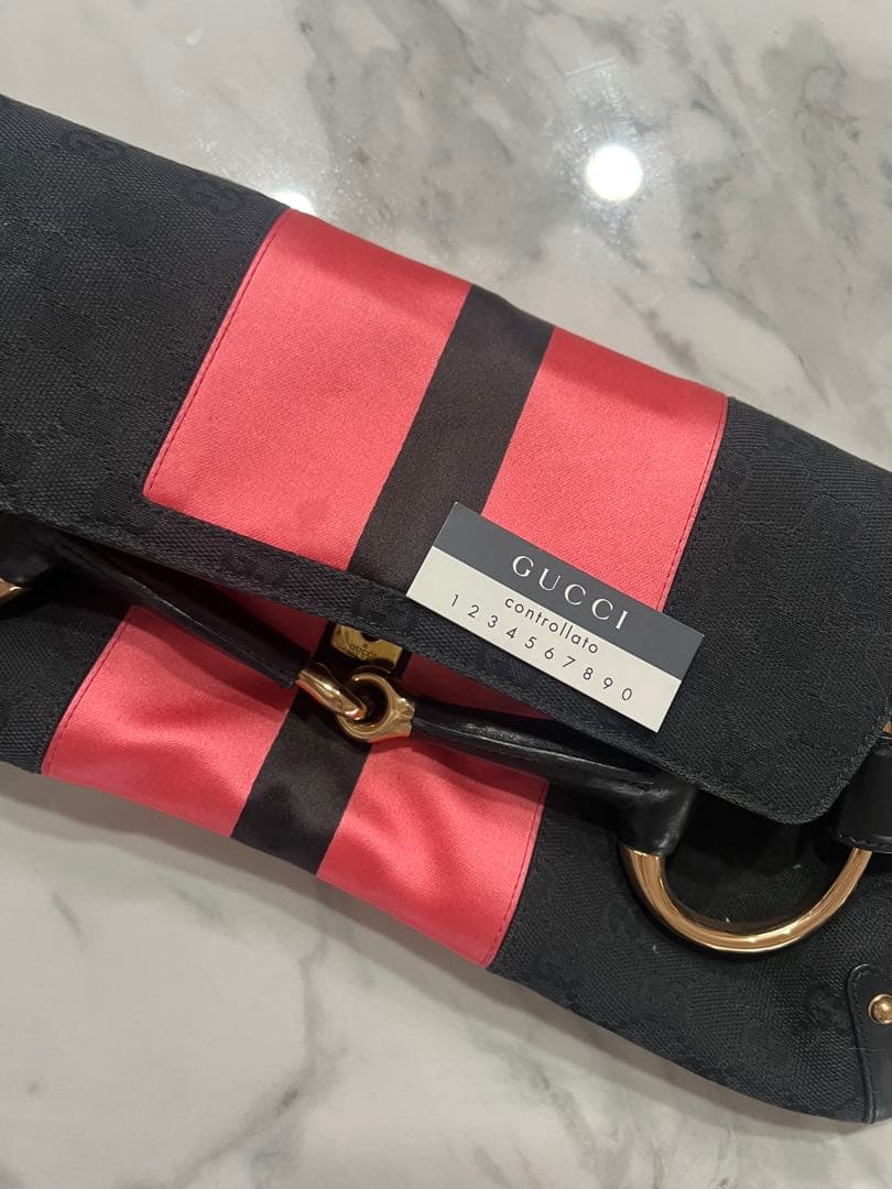 GUCCI バンブー チェーンバッグ ホースビットブラック/ピンク