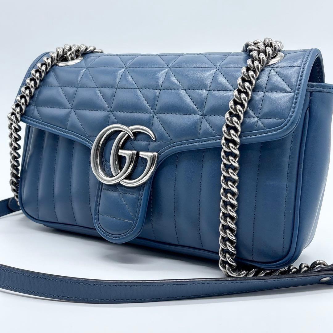 GUCCI グッチ マーモント スモール ショルダーバック ブルー GG