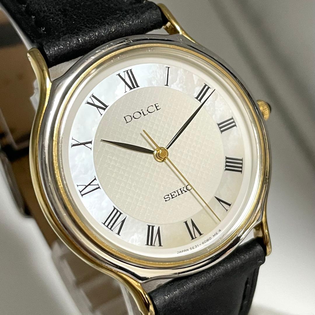 【稼働/新品電池/新品ベルト】セイコー　ドルチェ　シェル文字盤　コンビ　腕時計