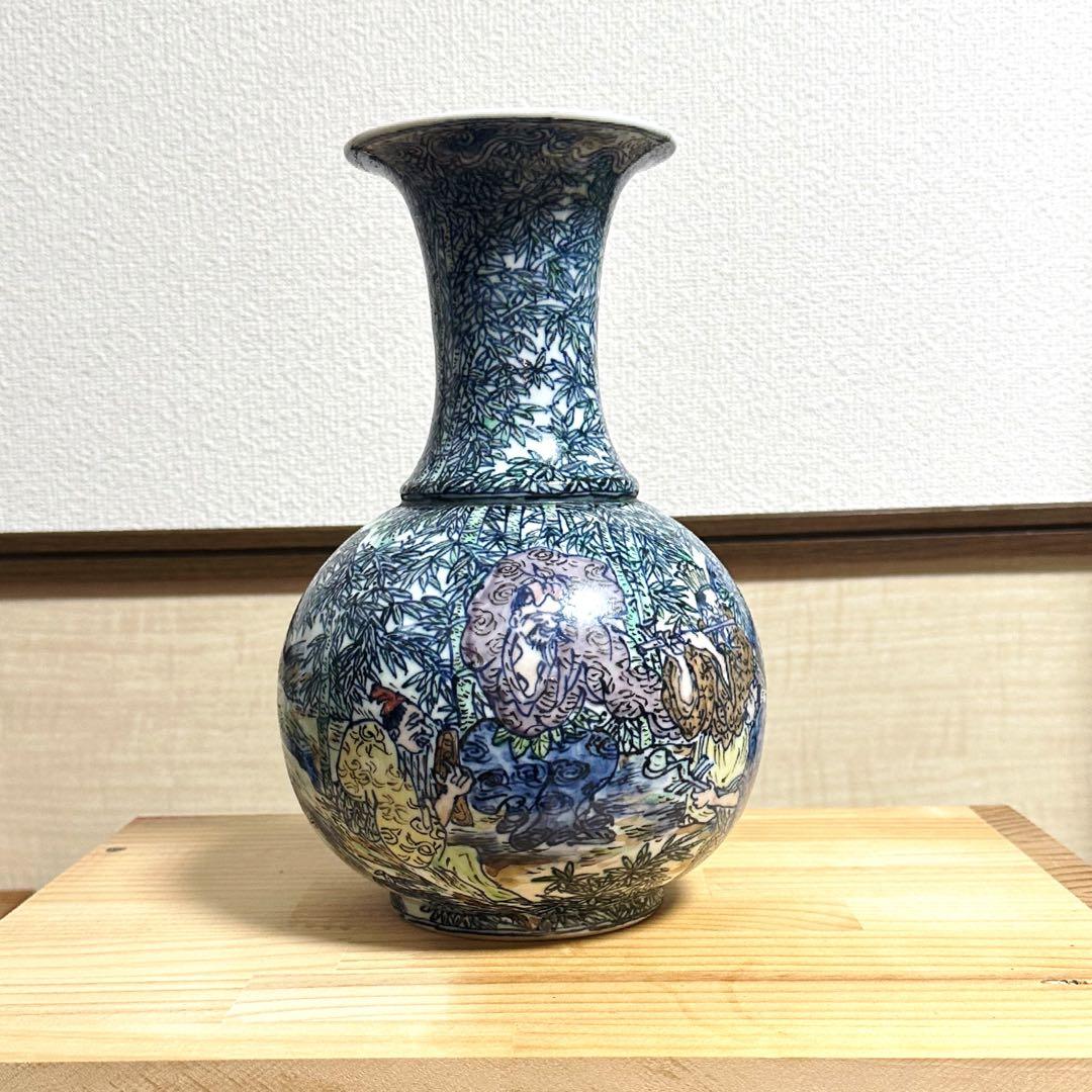 【サンシャイン】【五代清風与平】磁彩群仙図 花瓶 京焼 細密画 花生け