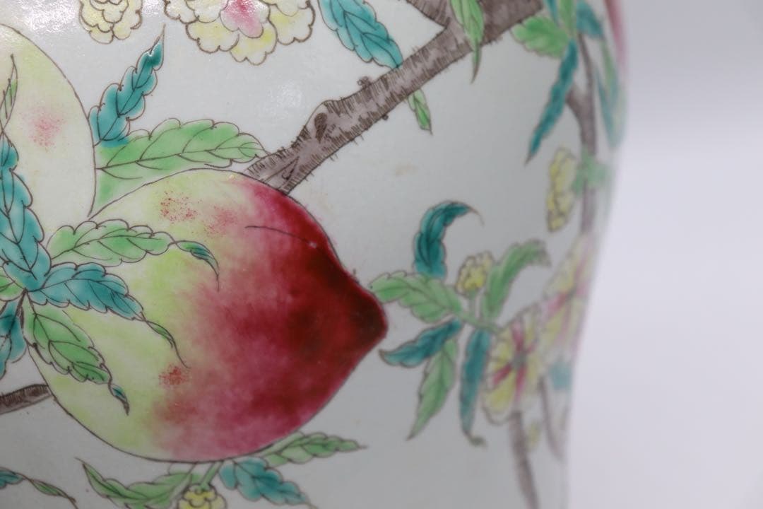 中国　粉彩桃紋大瓶　送料込み0523