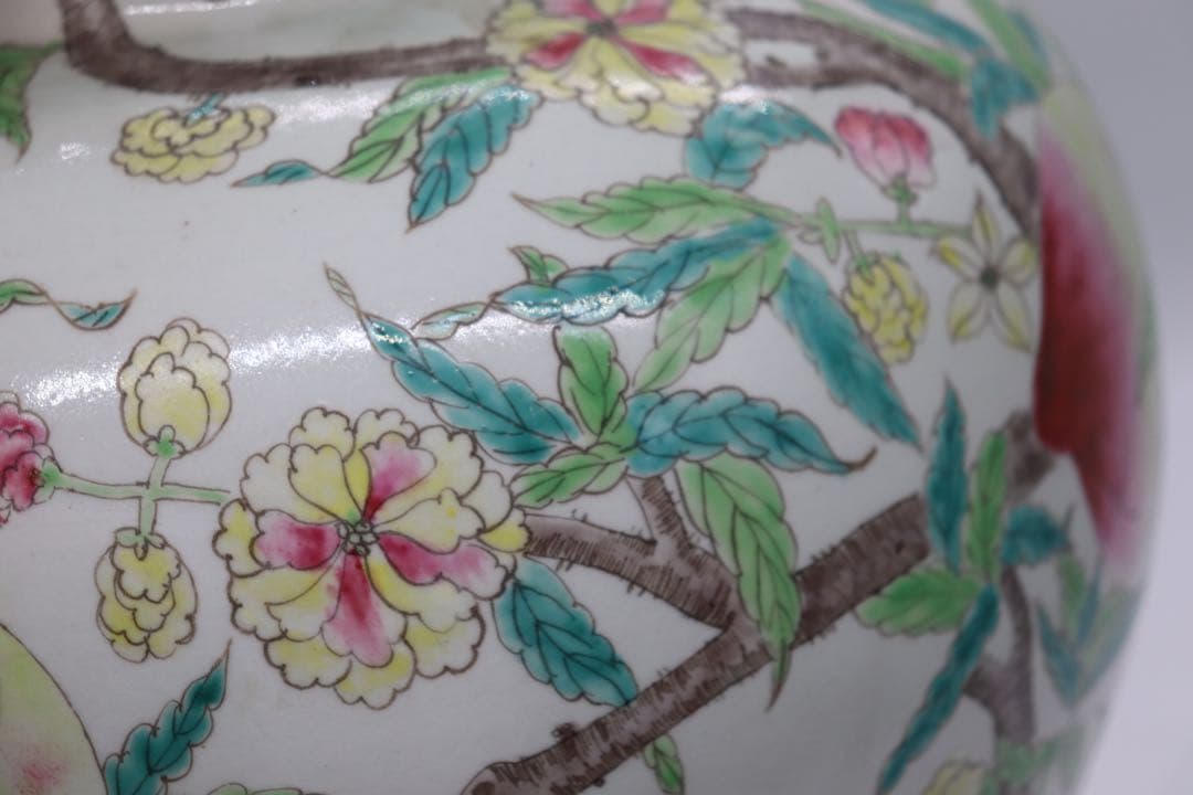 中国　粉彩桃紋大瓶　送料込み0523