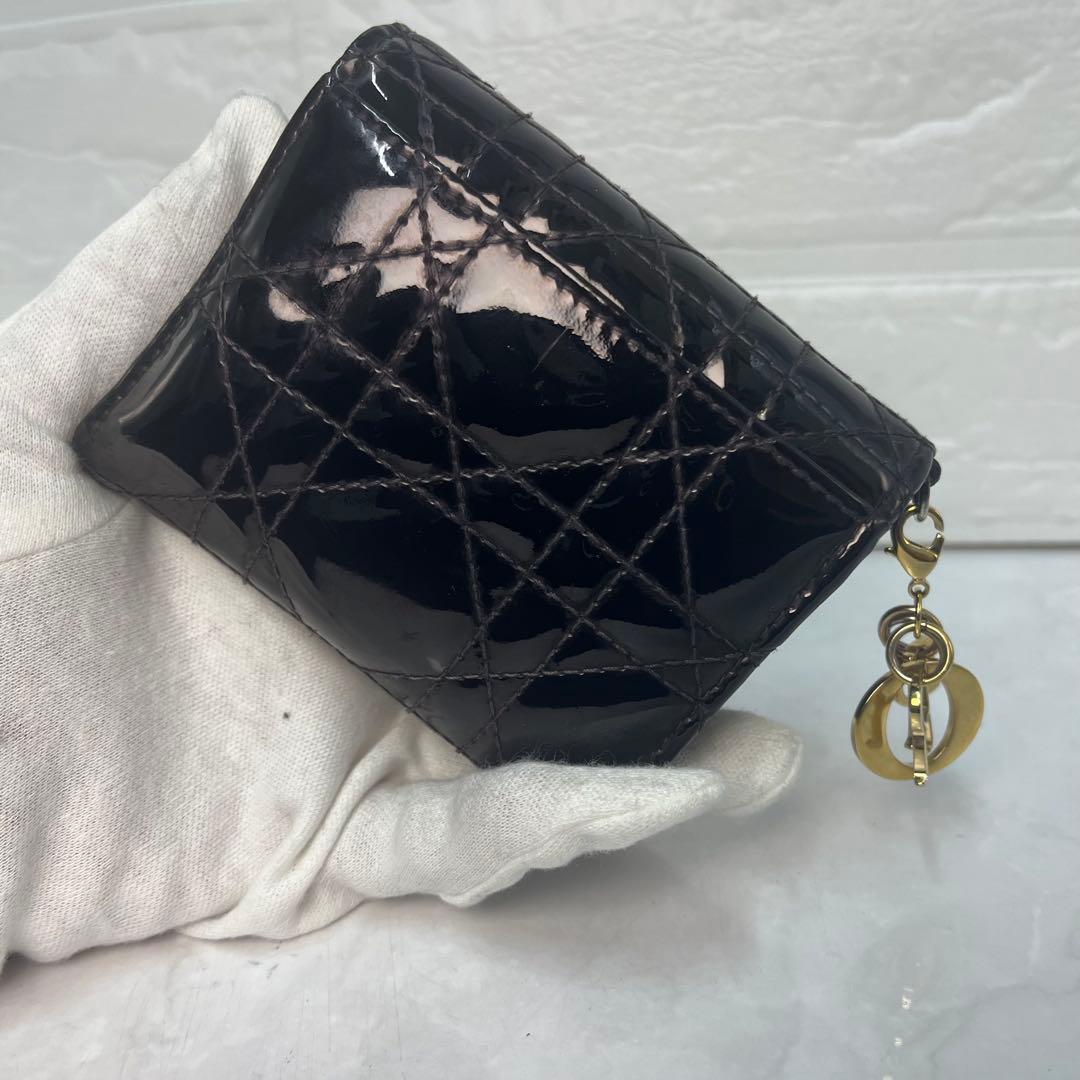 Dior 財布 レディディオール カナージュ ロータスウォレット エナメル 三折