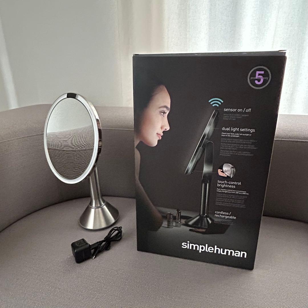 美品 simplehuman ライト付き ミラー 鏡 5倍 シンプルヒューマン
