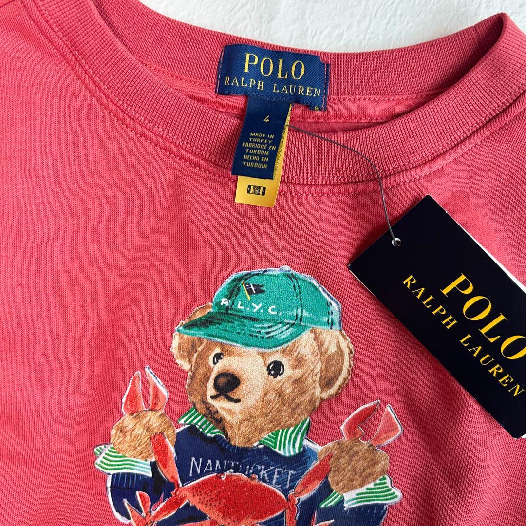 新作◇ラルフローレン ポロベア フリーススウェット レッドカニ 4T/110