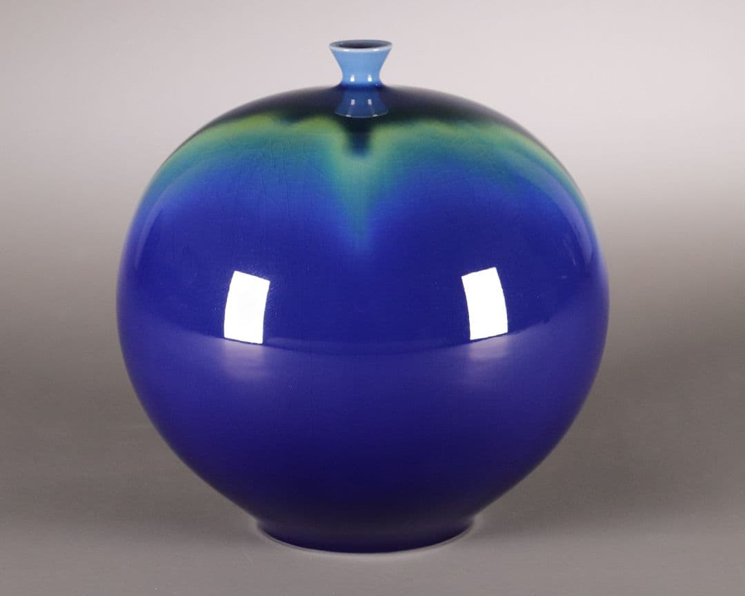 人間国宝 三代 徳田八十吉 耀彩壷 金銘 晩年作 共箱 花瓶 九谷焼 M903