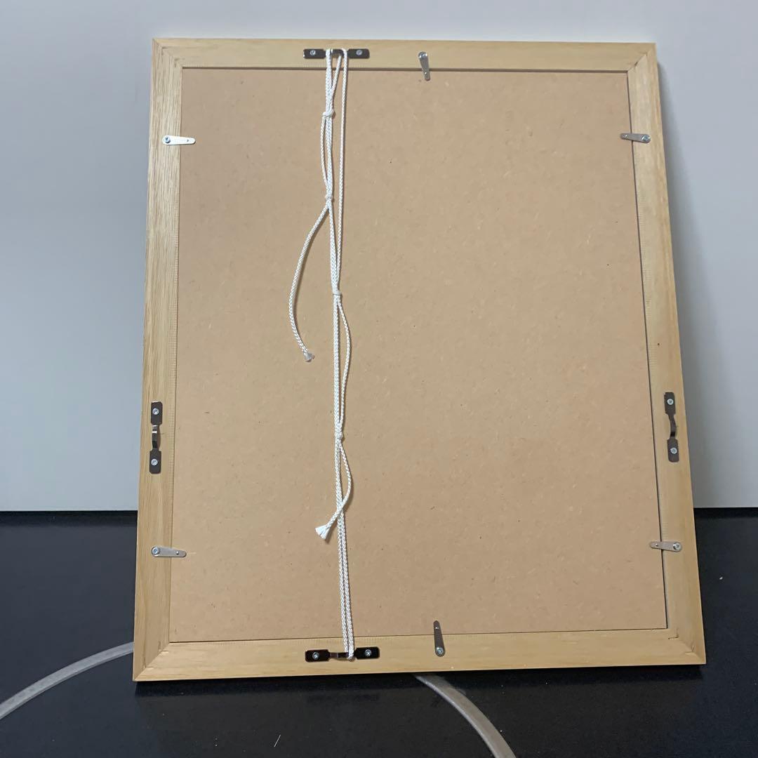 【中古】青い抽象画 サイン入り 白フレーム19-338