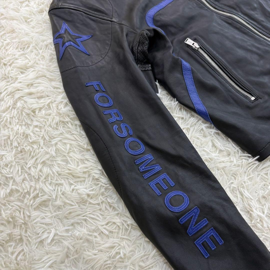 美品　フォーサムワン　シングルライダース　ラムレザー　登坂広臣　黒×青　L