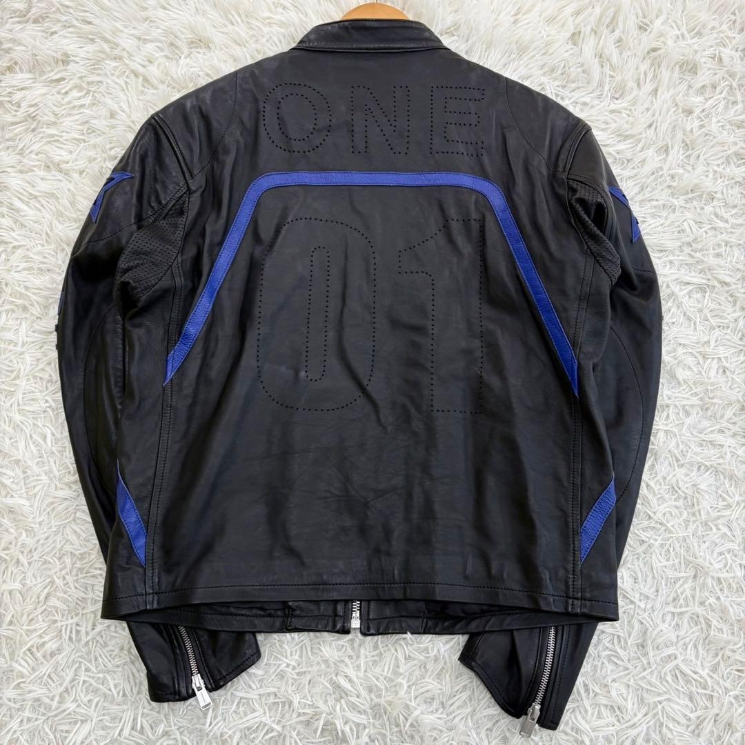 美品　フォーサムワン　シングルライダース　ラムレザー　登坂広臣　黒×青　L
