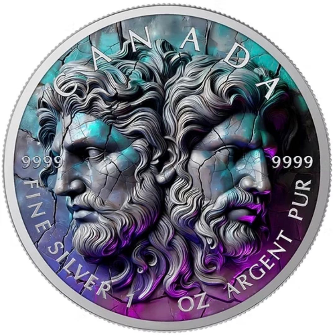 メイプルリーフ 銀貨 カラー ギリシャ神話 ジェミニ 石化兄弟 1オンス 1oz