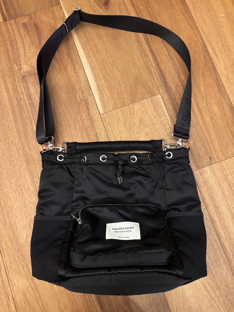 美品　beautiful people STUDIOUS別注　ナイロン巾着バッグ