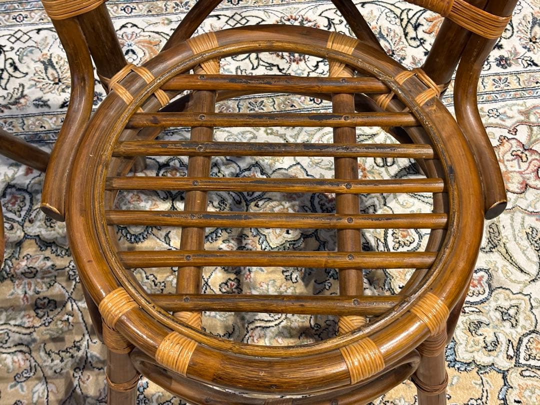 ラタン 籐家具 丸テーブル ダイニングチェア 台湾製 曲木 ビンテージ IG