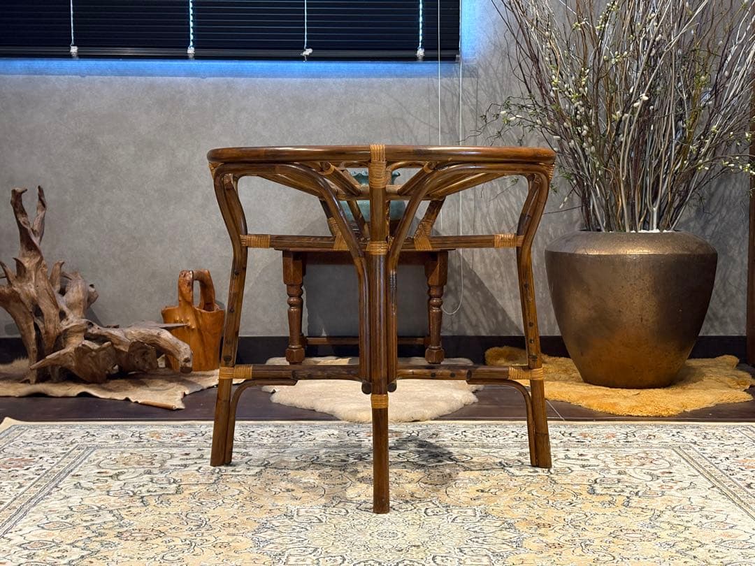 ラタン 籐家具 丸テーブル ダイニングチェア 台湾製 曲木 ビンテージ IG