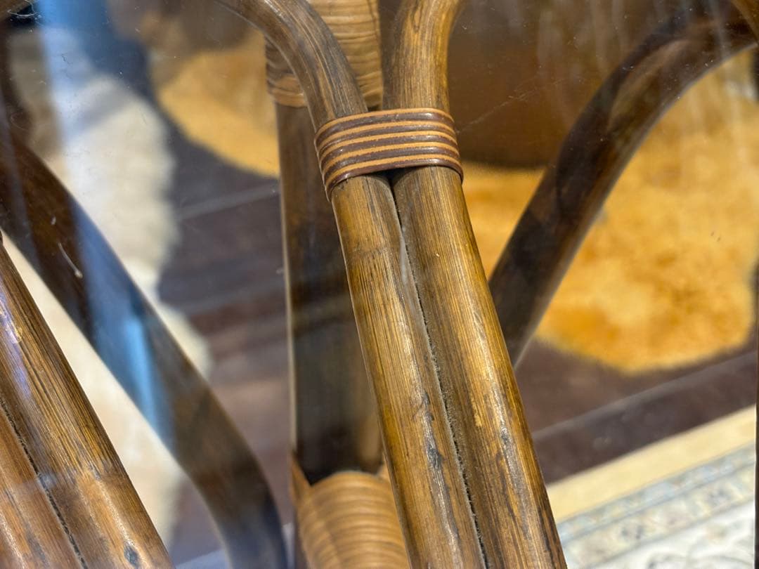 ラタン 籐家具 丸テーブル ダイニングチェア 台湾製 曲木 ビンテージ IG