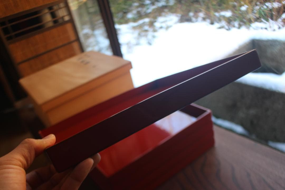 専用！！端正な隅不切デザインに極上朱漆の映える四方折敷5点（検京塗懐石道具