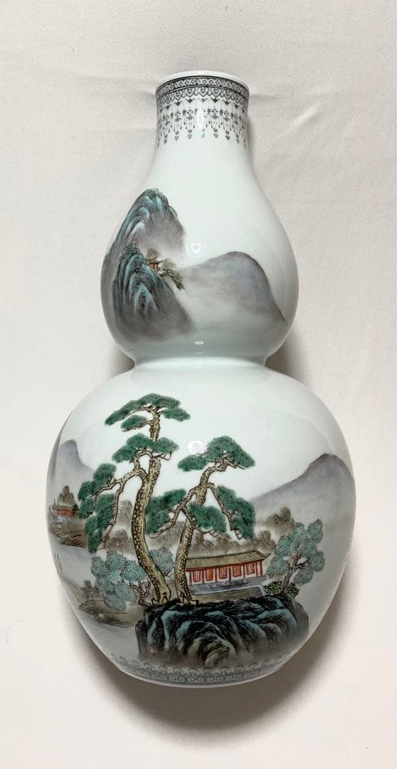 景徳鎮花瓶　中国美術　陶磁器　瓢箪型花瓶　美品　レトロ