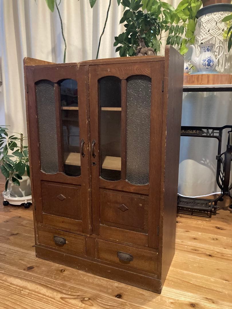 昭和レトロ　ガラスキャビネット　本棚