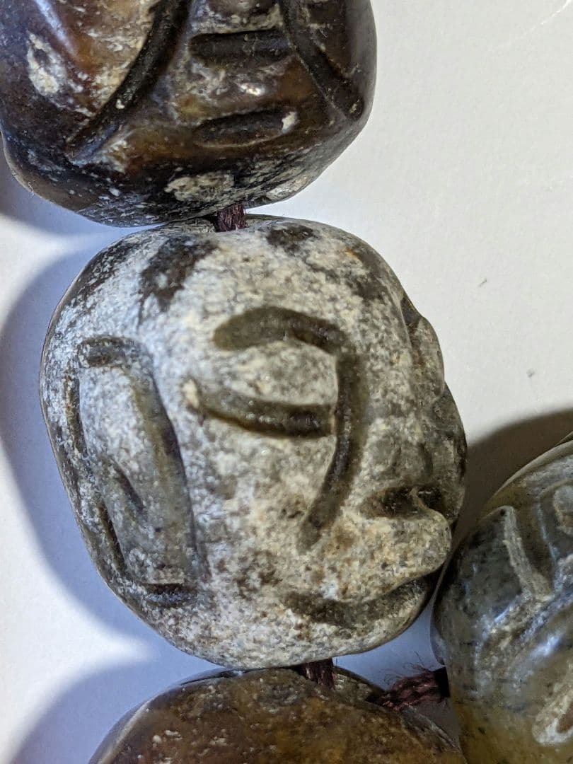 ♦珍物 チベット仏教 古美術品 大数珠 人面顔 手彫り 仏具 根付 緒締 骨董品