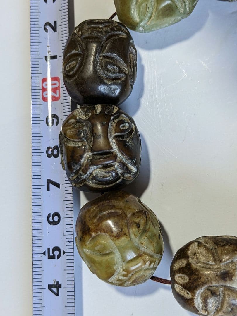 ♦珍物 チベット仏教 古美術品 大数珠 人面顔 手彫り 仏具 根付 緒締 骨董品