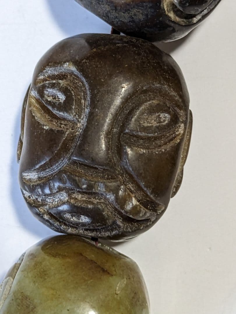 ♦珍物 チベット仏教 古美術品 大数珠 人面顔 手彫り 仏具 根付 緒締 骨董品