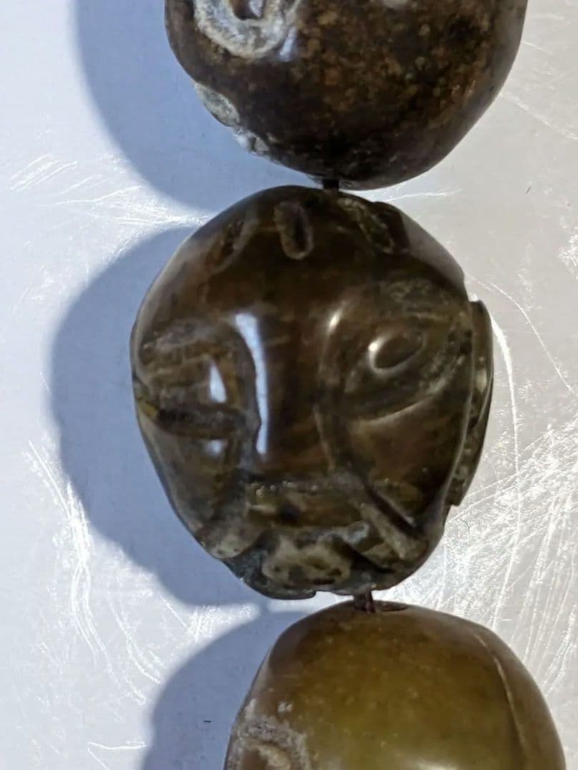 ♦珍物 チベット仏教 古美術品 大数珠 人面顔 手彫り 仏具 根付 緒締 骨董品