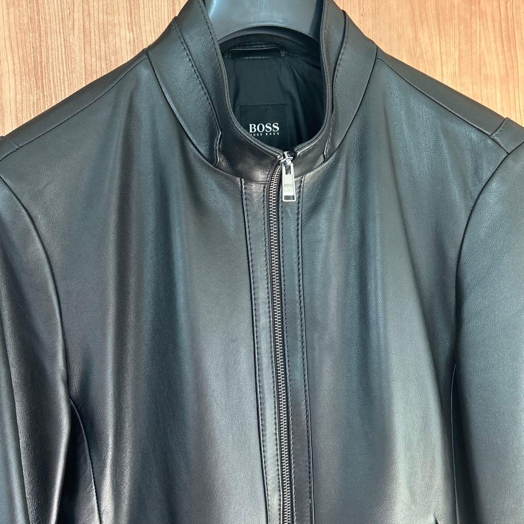 ヒューゴボス　レザーシングルライダースジャケット　46