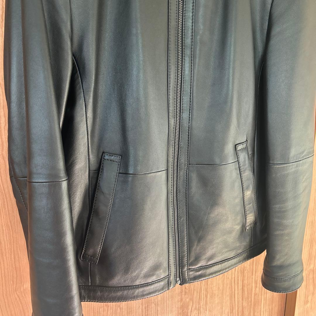 ヒューゴボス　レザーシングルライダースジャケット　46