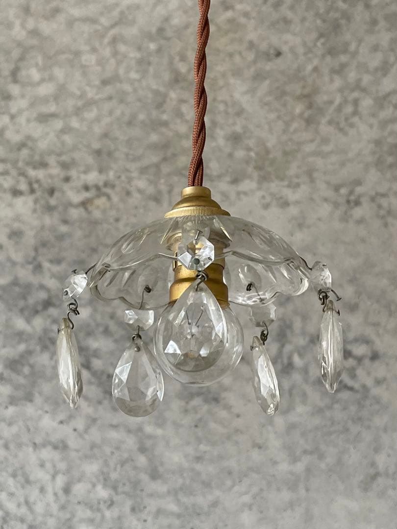16. フランス ガラス 小さな吊下げランプ　アンティーク ミニ シャンデリア