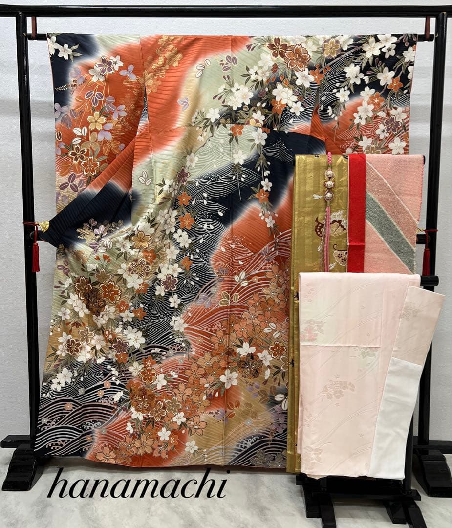 振り袖　フルセット　別誂長襦袢付　小柄な方に　成人式　金彩加工　刺繍入り　692