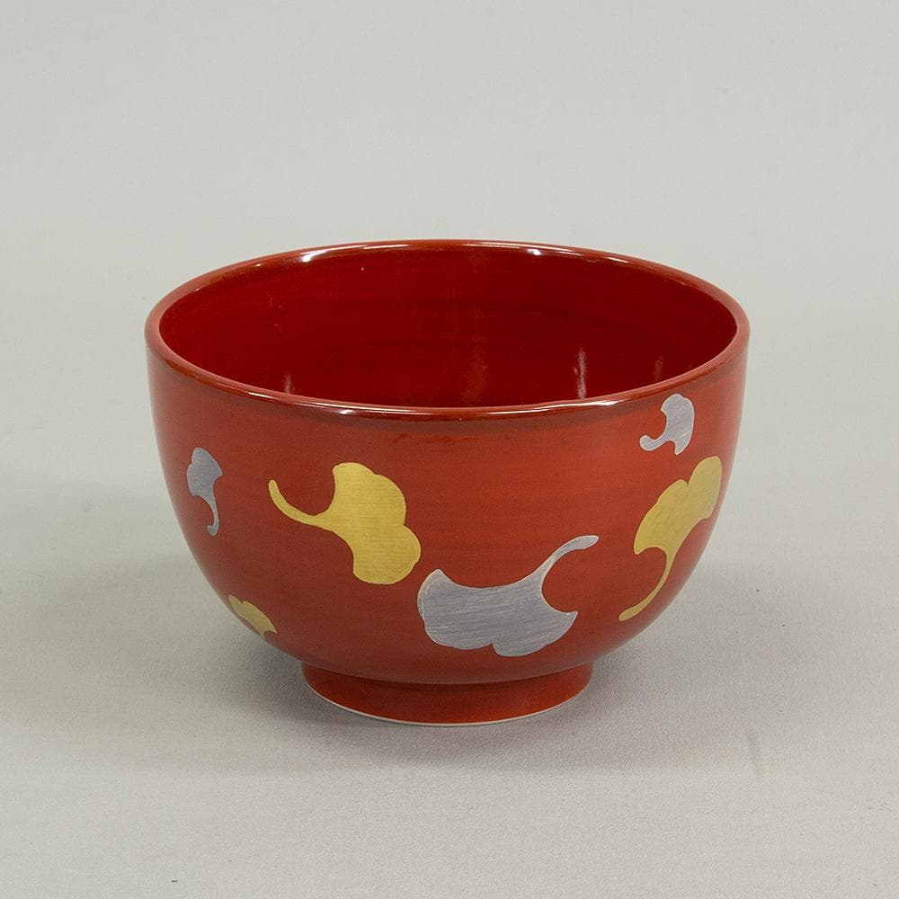 京焼 妙見窯 今岡妙見 茶碗 「金銀鶴銀杏文」共箱 茶道具 抹茶碗