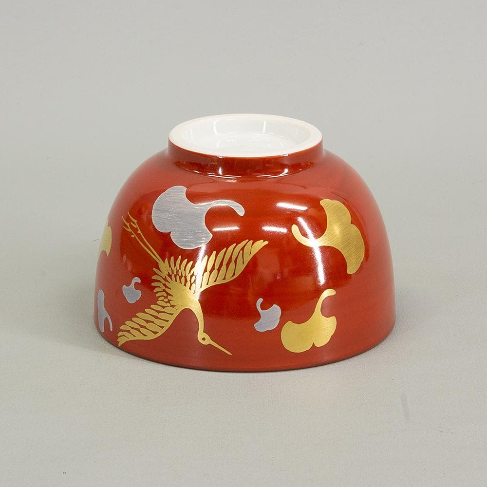 京焼 妙見窯 今岡妙見 茶碗 「金銀鶴銀杏文」共箱 茶道具 抹茶碗