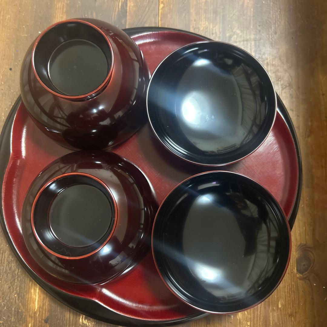 越前塗　千羽鶴雑煮椀 溜　蒔絵　本漆手塗り　ペア　箔鶴蒔絵　煮物椀