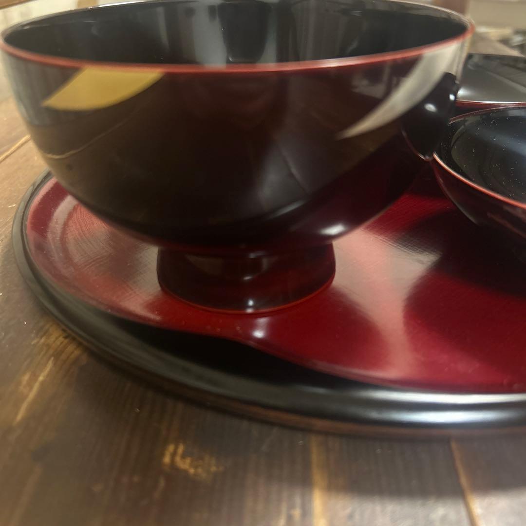 越前塗　千羽鶴雑煮椀 溜　蒔絵　本漆手塗り　ペア　箔鶴蒔絵　煮物椀