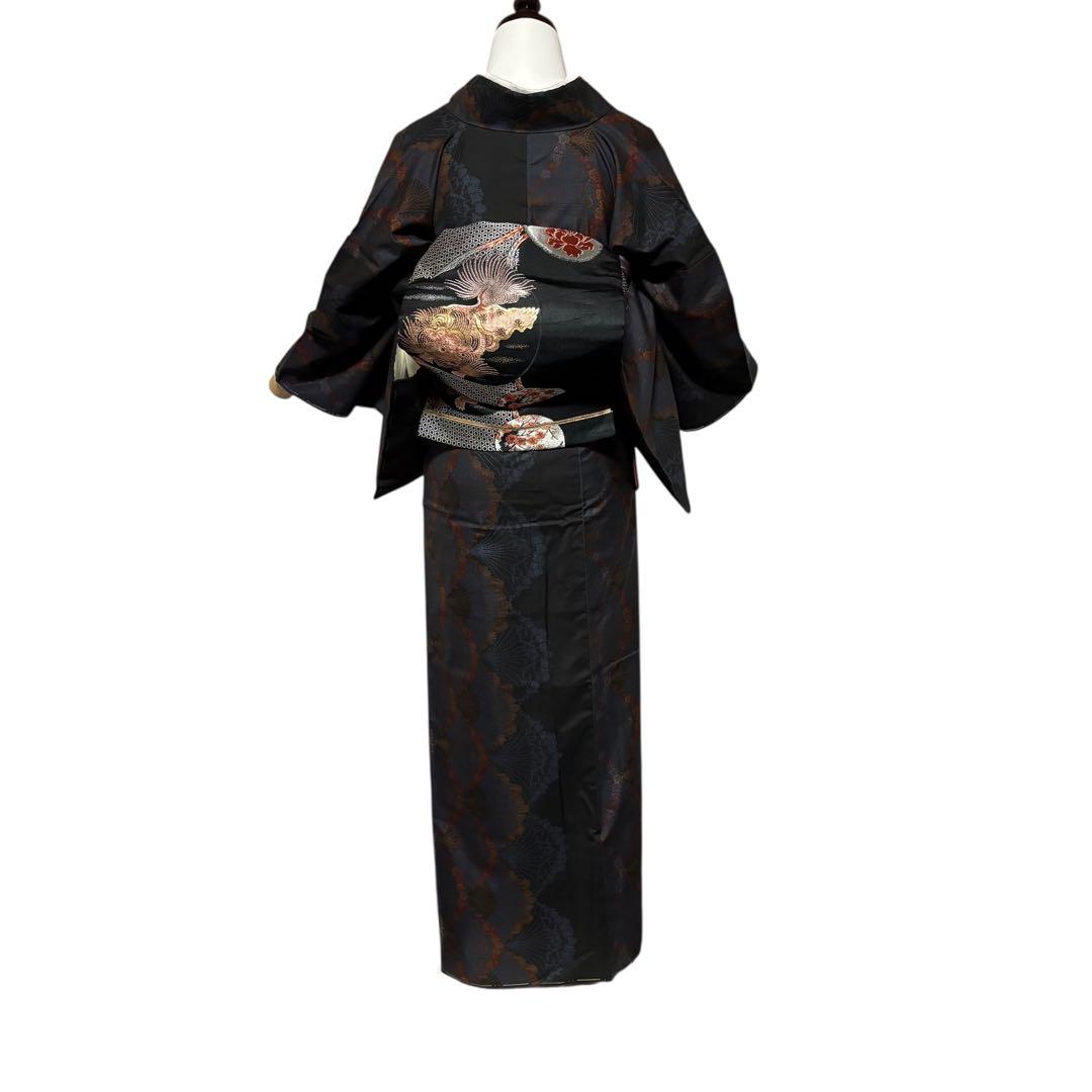 新品　美品　袷　正絹　証紙　本場奄美大島紬　小紋　フルセット　4点