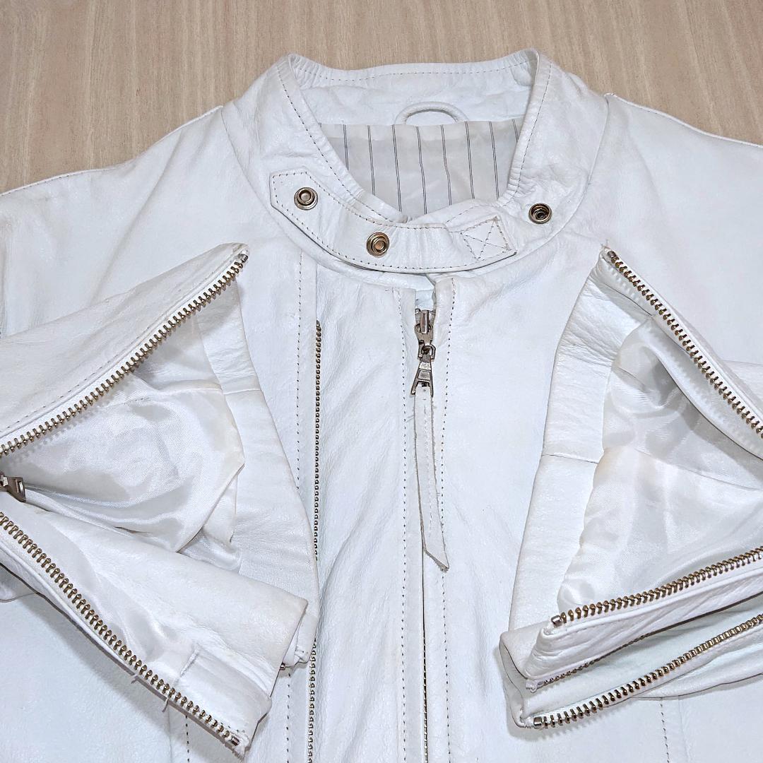 激レア　TAKA-Q　ライダースジャケット　シングル　Ｌサイズ　ホワイト　牛革