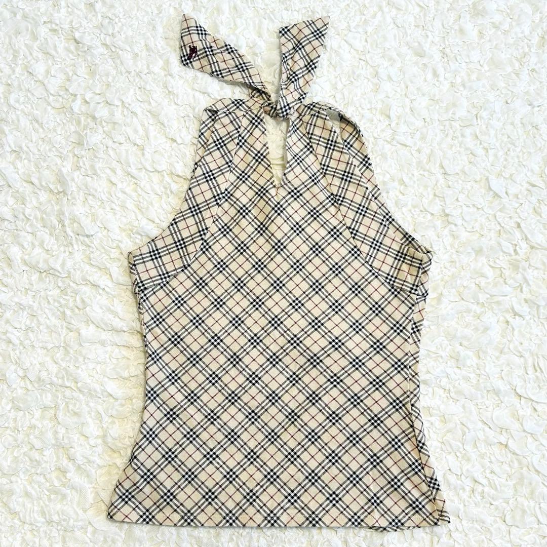 【バーバリーブルーレーベル】ノバチェック　ホルターネック　日本製　ベージュ