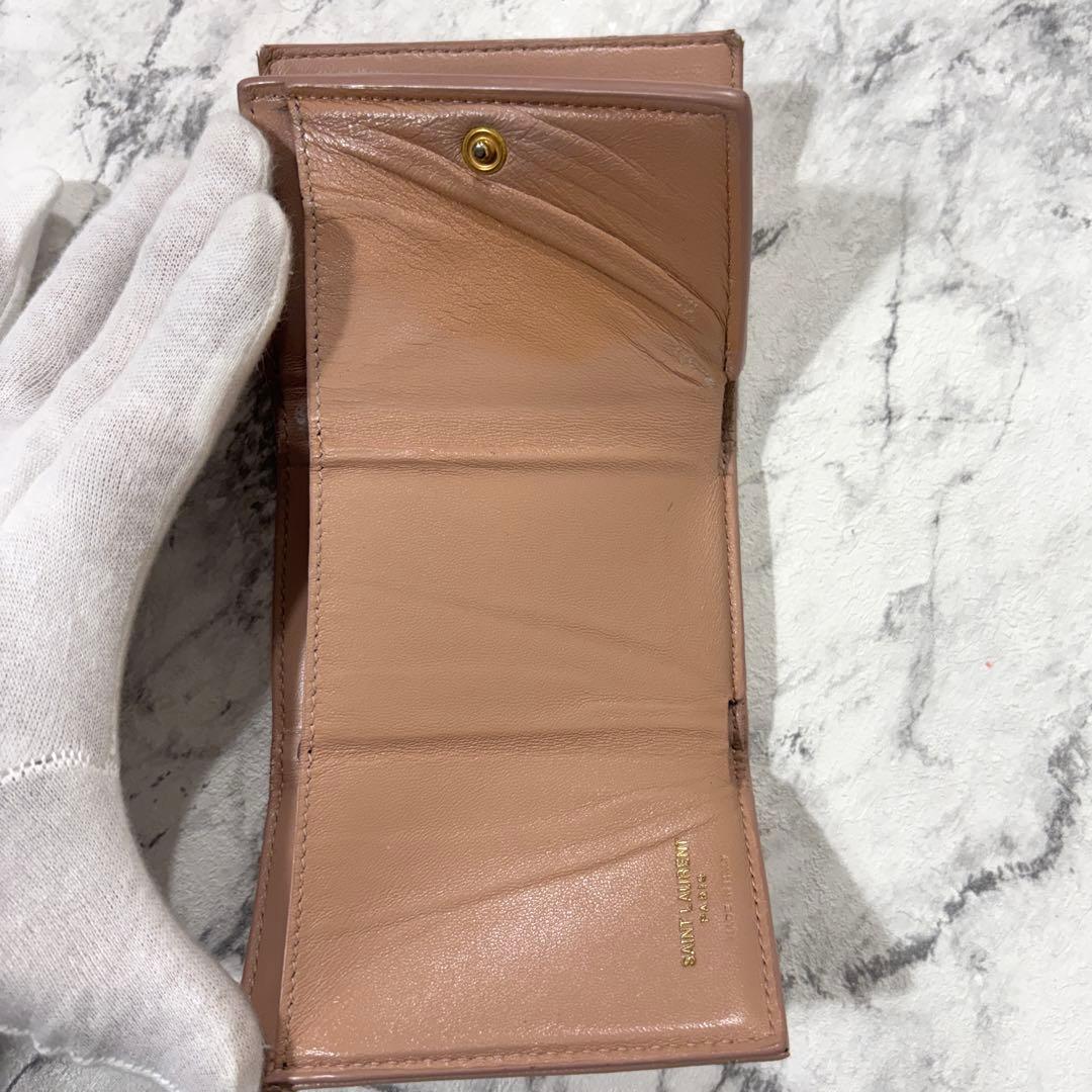 SAINT LAURENT 三つ折り財布 YSL キルティング レザー ピンク