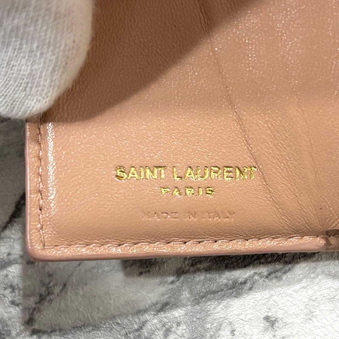 SAINT LAURENT 三つ折り財布 YSL キルティング レザー ピンク
