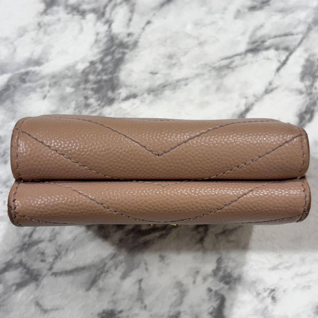 SAINT LAURENT 三つ折り財布 YSL キルティング レザー ピンク
