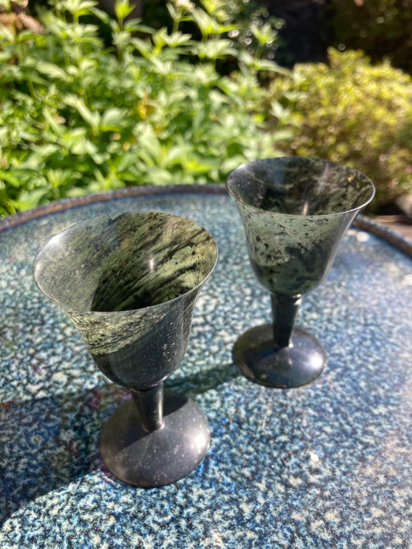 緑色マーブル模様グラス2個セット