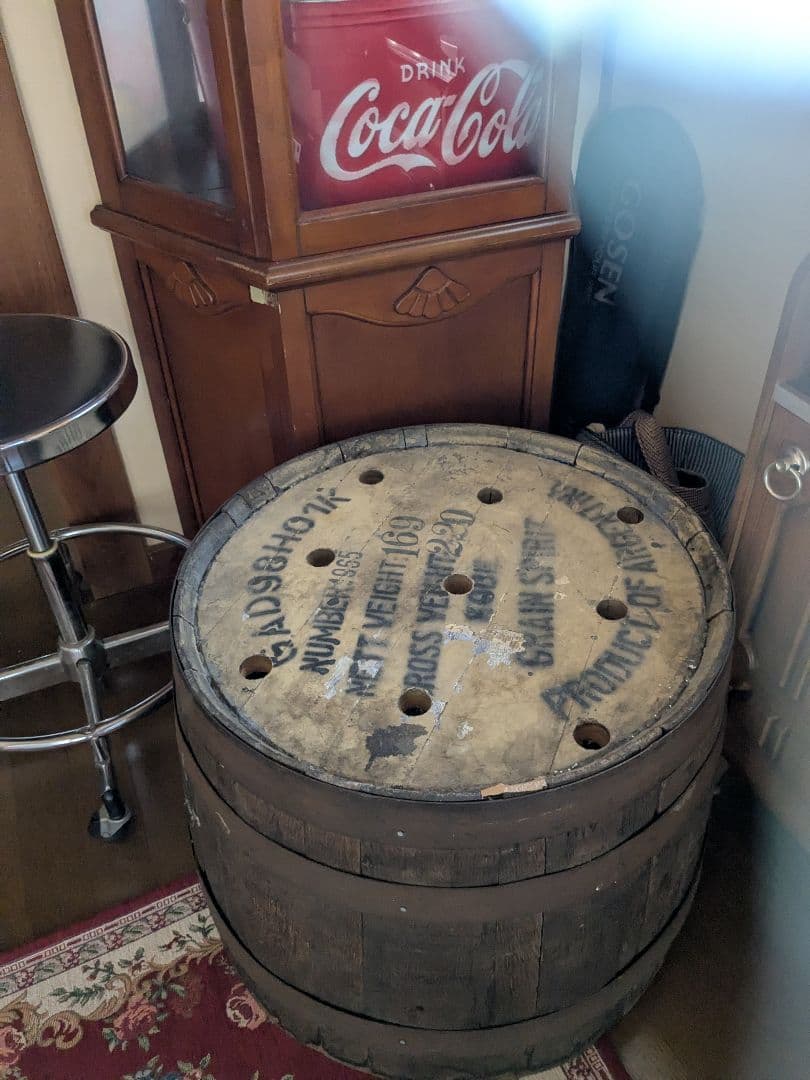 木製穴あきデザインテーブル 約69cmサントリー ウィスキー樽