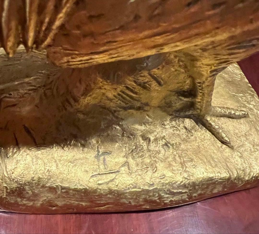 富永直樹 定価25万ブロンズ製 金箔仕上げ 御神鷄 ひとみ桐箱付　酉　インテリア