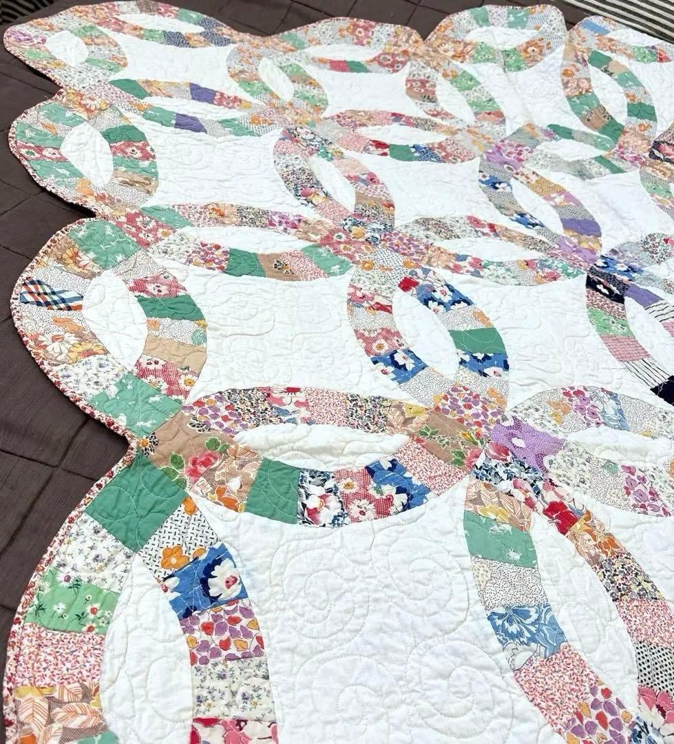 【美品】アメリカンアンティークキルト⭐︎ダブルウエディング 約208×180cm